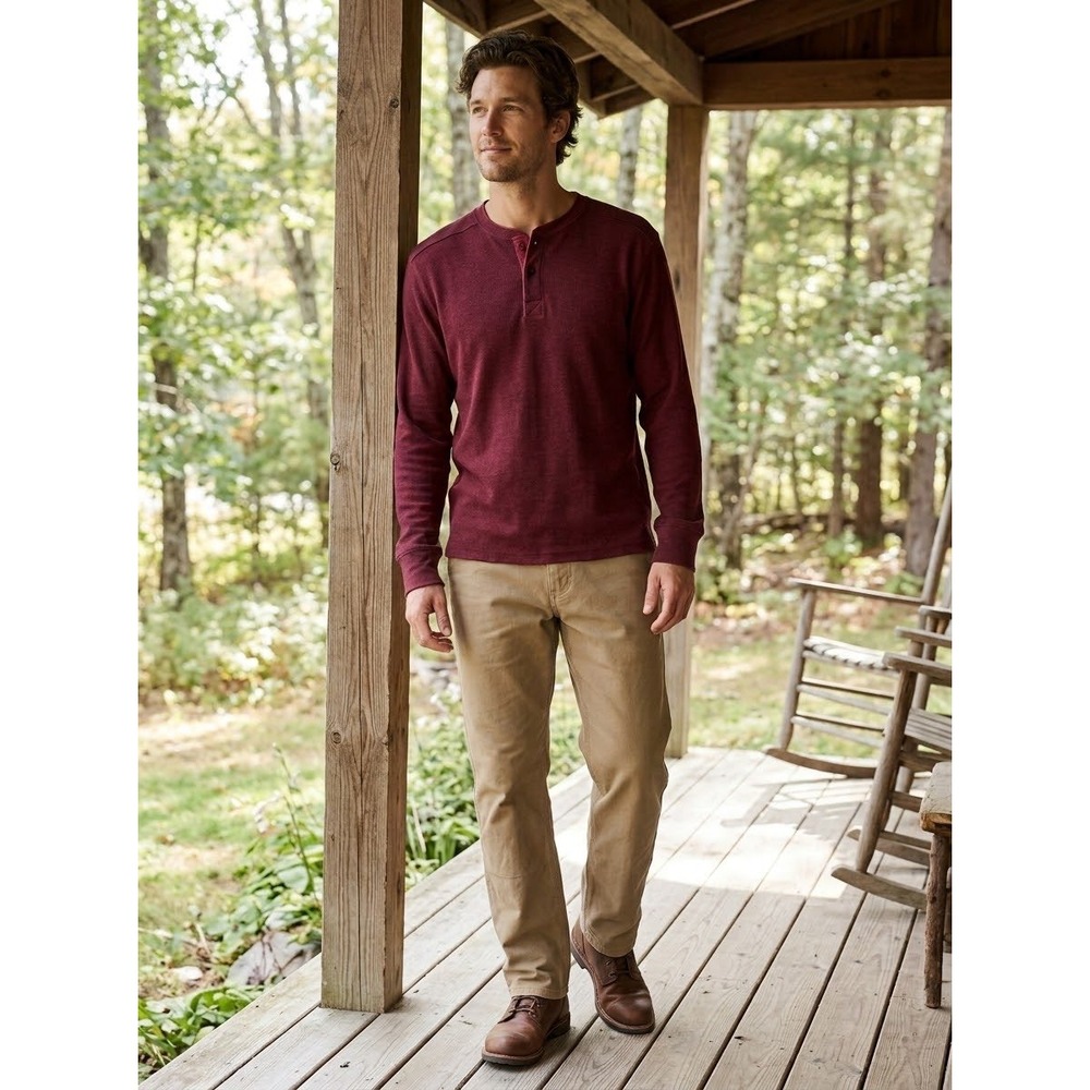 Outdoor Layering L.L. Bean Red Wool Blend Henley Size M Medium Regular